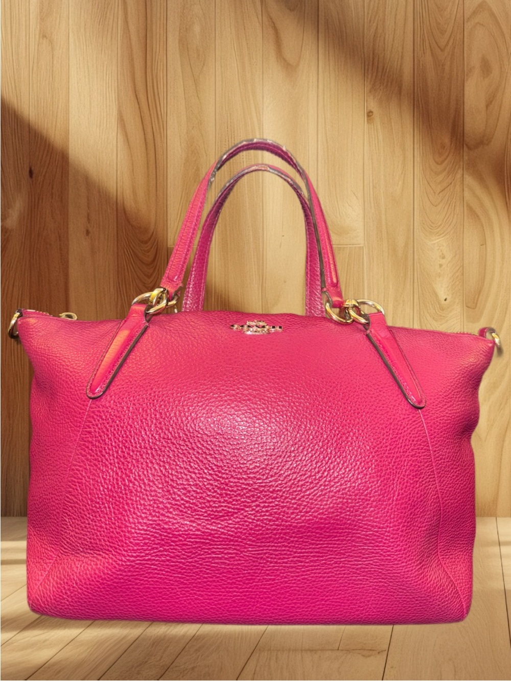 Coach Pebbled Leather Zip Top Tote- Magenta F36675